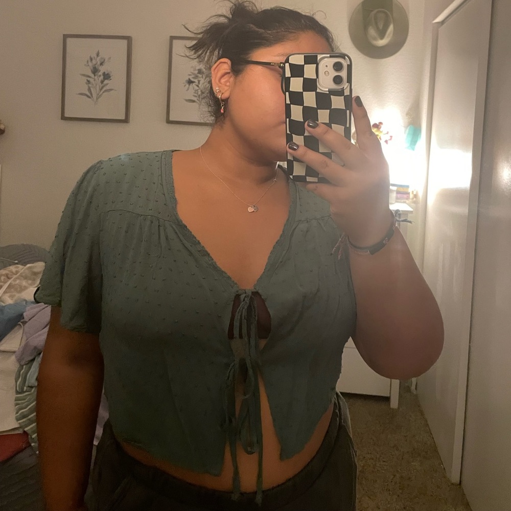 sage green tie up top